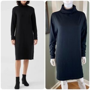 Uniqlo Black Long Sleeve Sweater Shift Dress Oversized Funnel Neck Turtleneck S